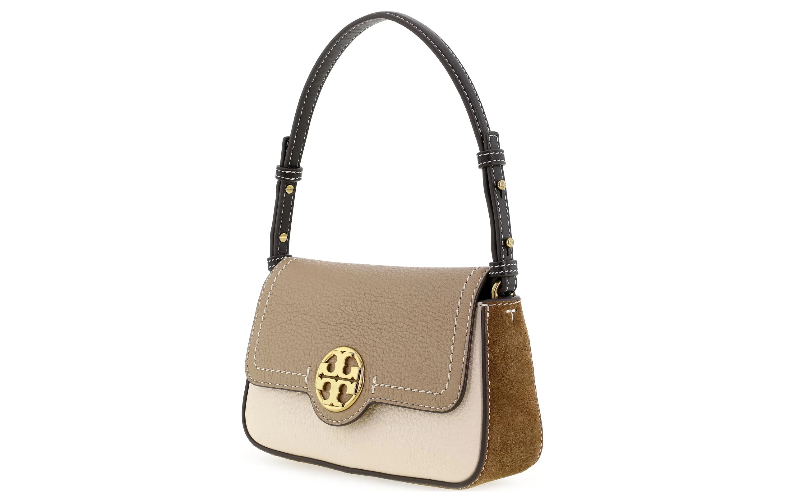 商品[国内直发] Tory Burch|汤丽柏琦 Felix 时尚简约 皮革 法棍腋下包手提单肩包 迷你 女款 杏色拼奶油白,价格¥3009,第3张图片详细描述