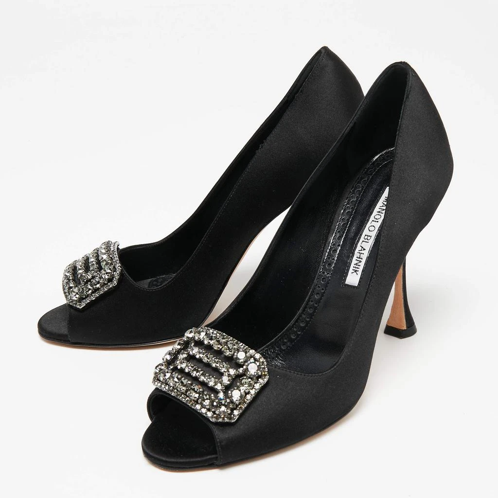 商品[二手商品] Manolo Blahnik|Manolo Blahnik Black Satin Matik Peep Toe Pumps Size 38.5 ,价格¥1390,第2张图片详细描述