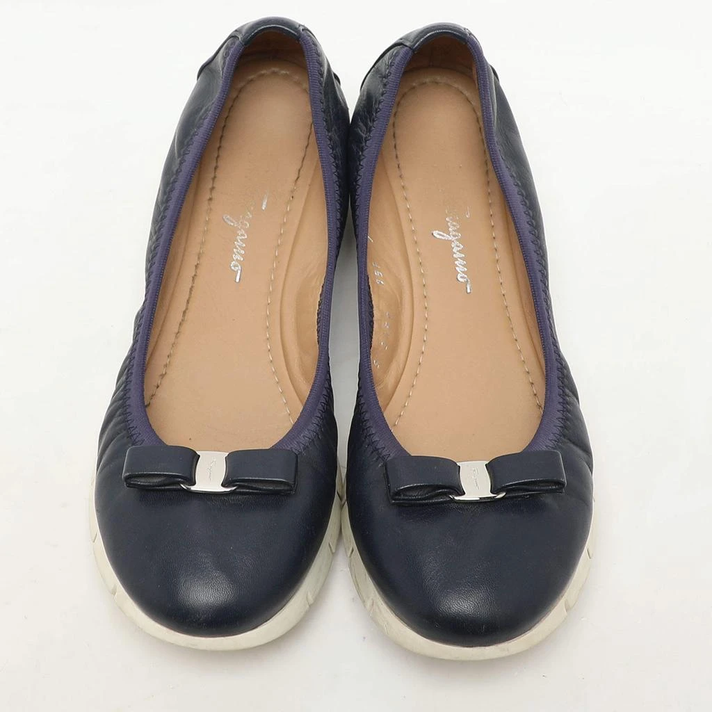 商品[二手商品] Salvatore Ferragamo|Salvatore Ferragamo Navy Blue Leather Vara Bow Ballet Flats Size 37.5,价格¥1319,第3张图片详细描述