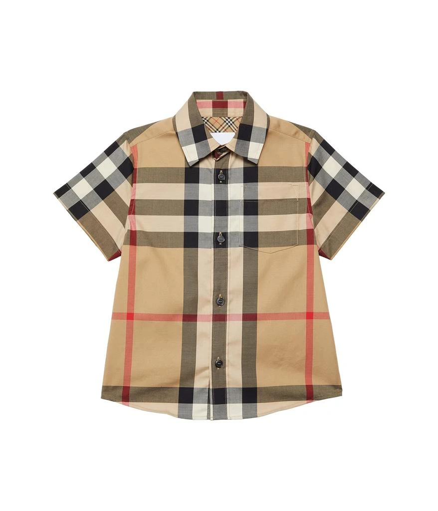 商品Burberry|大童短袖格纹弹力棉衬衫,价格¥1917,第1张图片