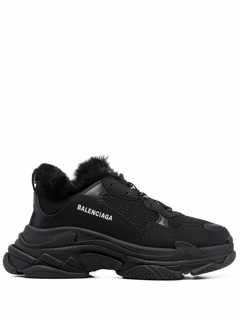 商品Balenciaga|BALENCIAGA Triple S Fur Sneakers Black,价格¥7829,第1张图片