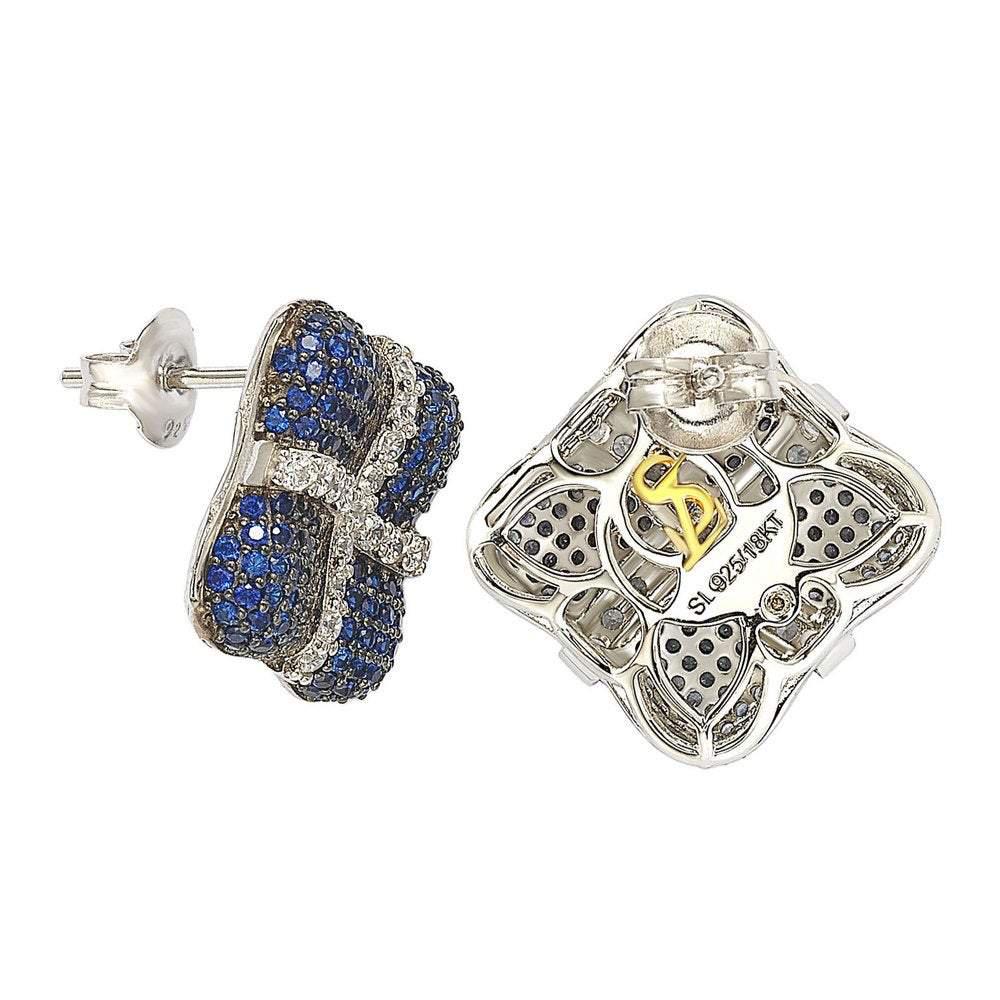 Suzy Levian Sterling Silver Blue and White Sapphire Wrapped Cushion Earrings商品第2张图片规格展示