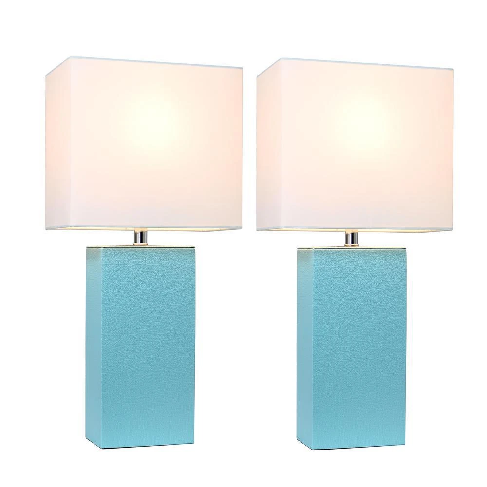 商品Elegant Designs|2 Pack Modern Leather Table Lamps with White Fabric Shades, Aqua,价格¥809,第2张图片详细描述