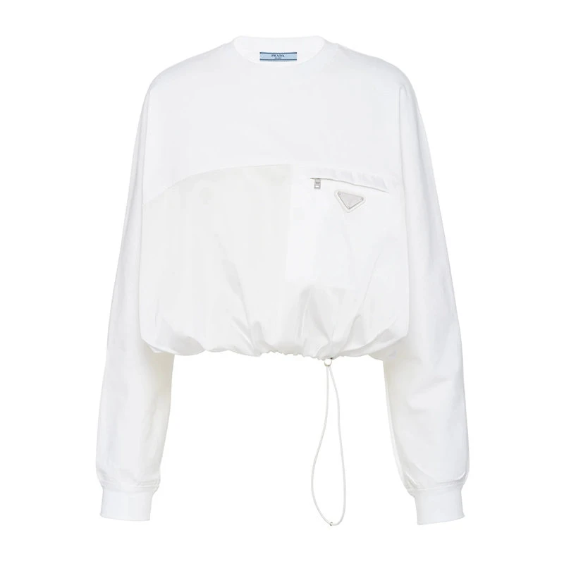 商品Prada|【预售3-7天】普拉达 21年秋冬 女士白色棉质再生尼龙平纹针织Oversize圆领卫衣134632_1YYA_F0N40_S_212,价格¥6972,第1张图片