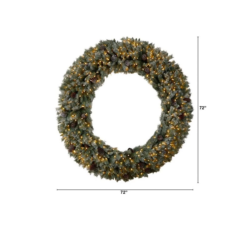 商品NEARLY NATURAL|Giant Flocked Christmas Artificial Wreath with Pinecones, 600 Clear LED Lights and 1000 Bendable Branches, 6',价格¥6746,第2张图片详细描述