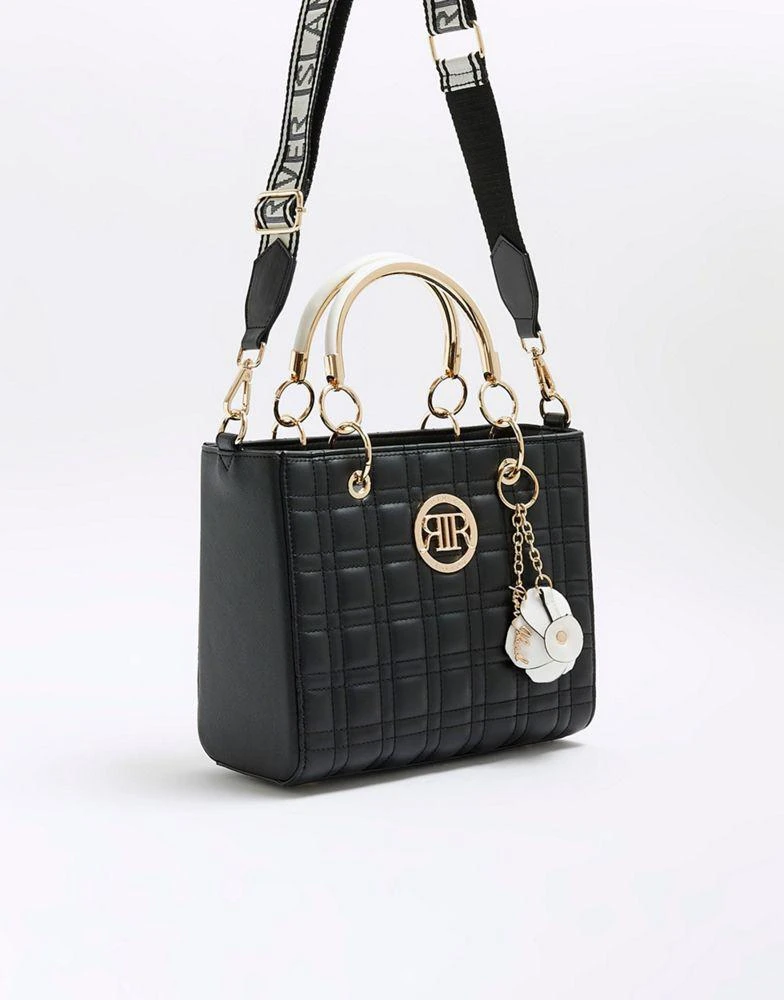 商品River Island|River Island Quilted corsage tote bag in black,价格¥444,第4张图片详细描述