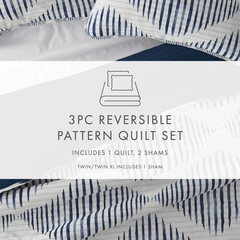 Modern Diamond Navy Reversible Pattern Quilt Coverlet Set Ultra Soft Microfiber Bedding 商品