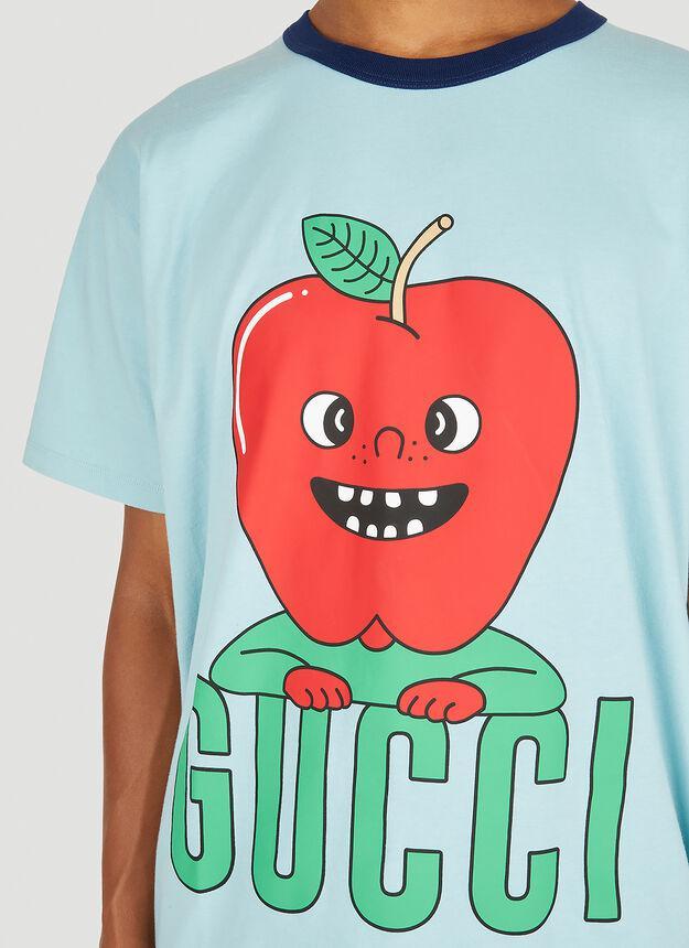 商品Gucci|Apple Print Hollywood T-Shirt in Light Blue,价格¥4311,第7张图片详细描述