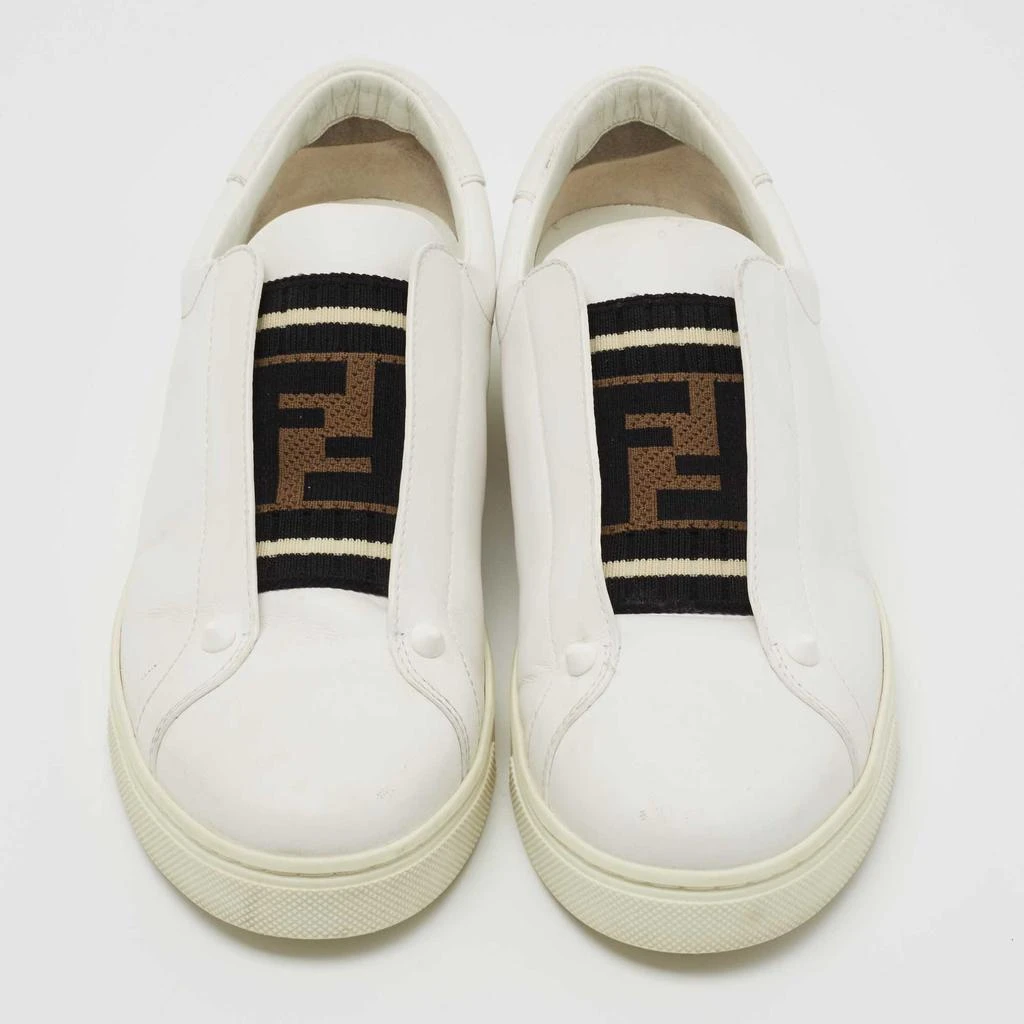 商品[二手商品] Fendi|Fendi White Leather Knitted Logo Rockoclick Low Top Sneakers Size 38,价格¥2432,第3张图片详细描述