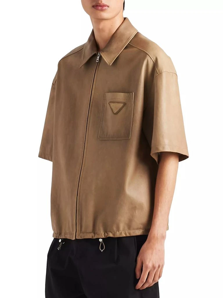 商品Prada|Short-Sleeve Nappa Leather Shirt,价格¥44953,第2张图片详细描述