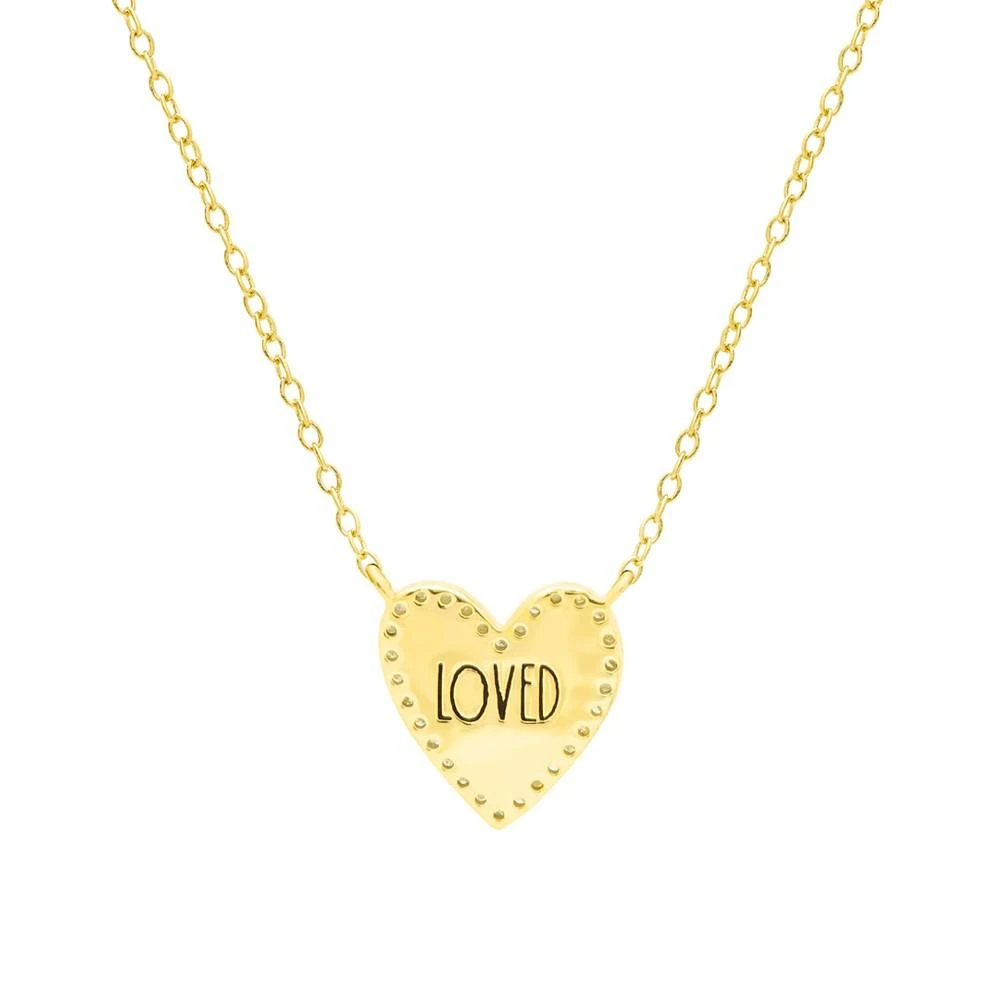 商品Macy's|Diamond Black Enamel Heart "Loved" 18" Pendant Necklace (1/8 ct. t.w.) in 14k Gold-Plated Sterling Silver,价格¥758,第3张图片详细描述