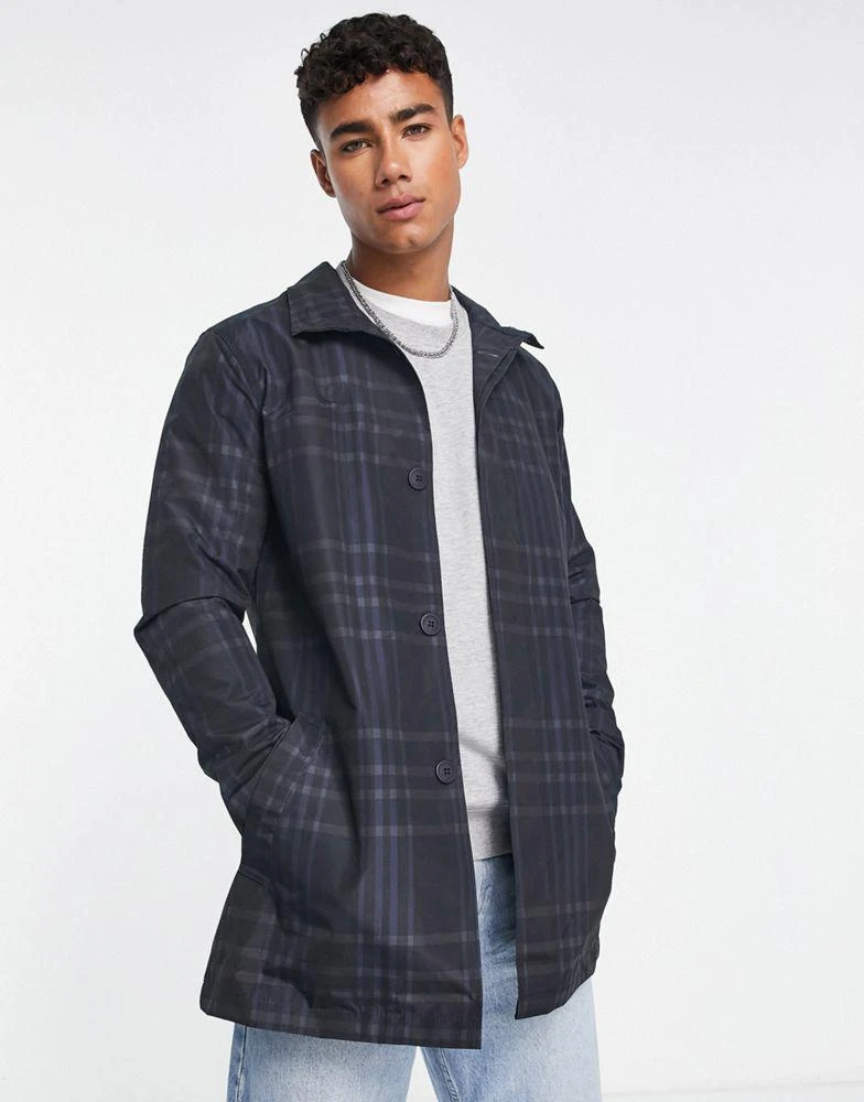 商品French Connection|French Connection trench coat in marine check,价格¥355,第4张图片详细描述