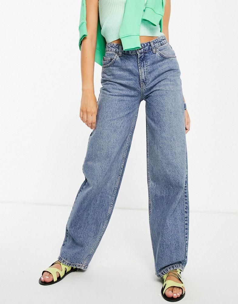 商品ASOS|ASOS DESIGN cotton blend mid rise oversized 'skater' jean in greencast - MBLUE,价格¥120,第1张图片