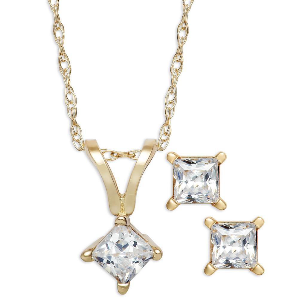 商品Macy's|Princess-Cut Diamond Pendant Necklace and Earrings Set in 10k White or Yellow Gold (1/4 ct. t.w.),价格¥4298,第1张图片