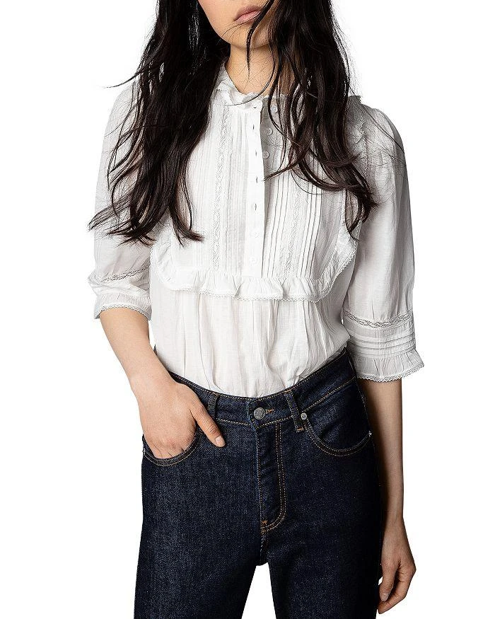 商品Zadig&Voltaire|Tix Ruffled Lace Trim Blouse,价格¥1333,第1张图片