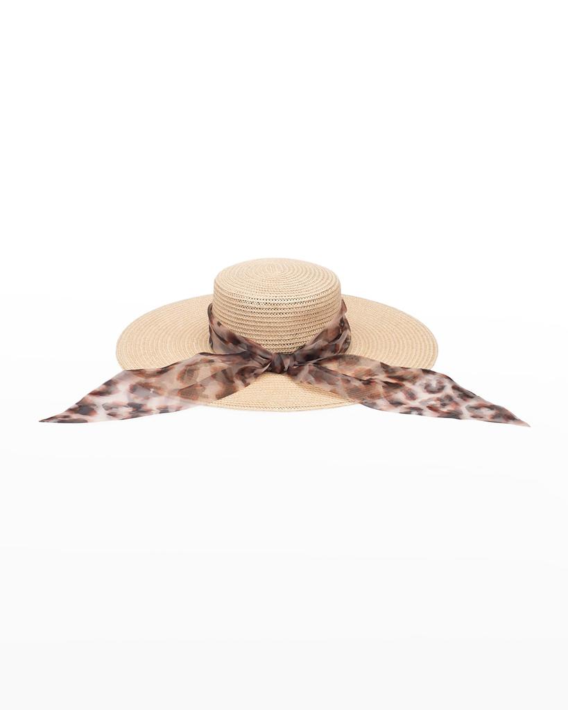Loulou Sun Hat w/ Leopard-Print Scarf商品第1张图片规格展示