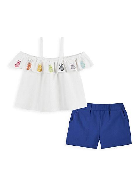 Little Girl's 2-Piece Off-The-Shoulder T-Shirt & Shorts Set商品第1张图片规格展示