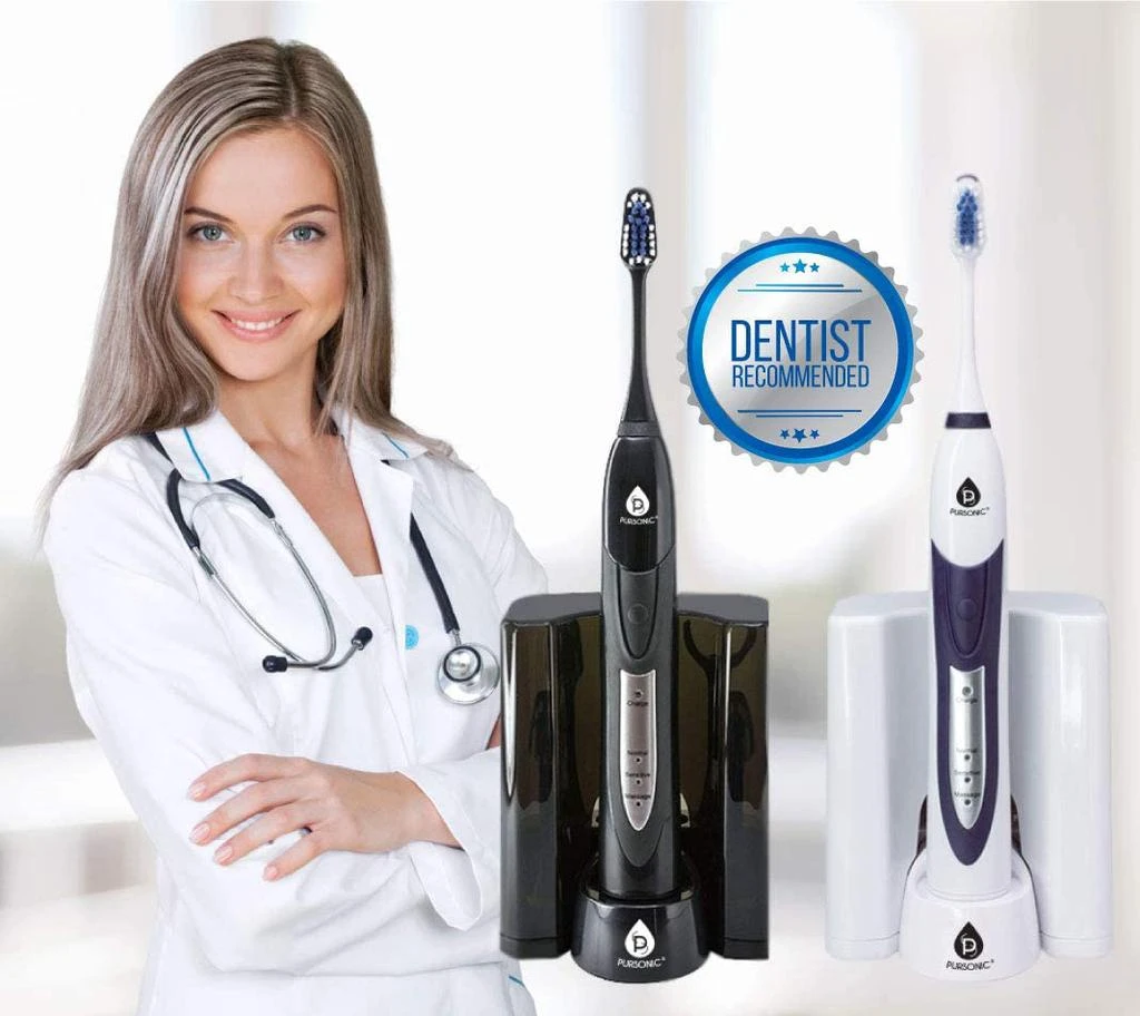 商品PURSONIC|Ultra High Powered Sonic Electric Toothbrush with Dock Charger, 12 Brush Heads & More! (Value Pack)BLACK,价格¥411,第2张图片详细描述