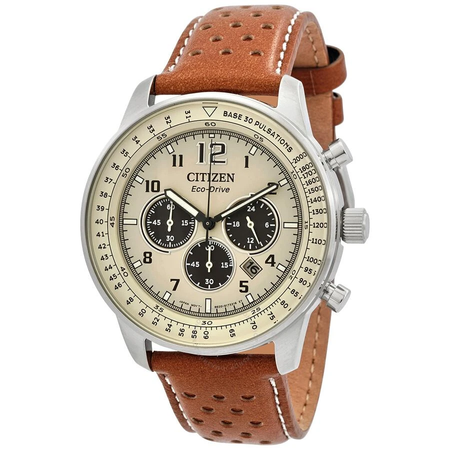 商品Citizen|Eco-Drive Chronograph Beige Dial Brown Leather Men's Watch CA4500-16X,价格¥1154,第1张图片