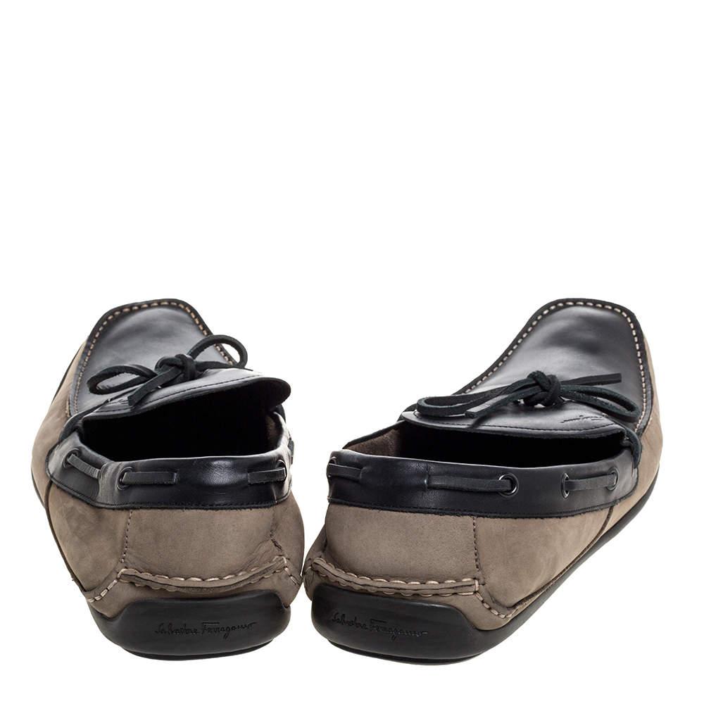 Salvatore Ferragamo Brown/Grey Nubuck Leather Bow Slip On Loafers Size 46商品第5张图片规格展示