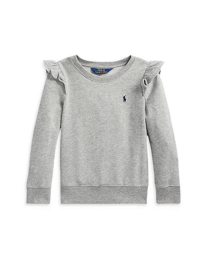 商品Ralph Lauren|Girls' Ruffled Fleece Sweatshirt - Little Kid,价格¥175,第1张图片