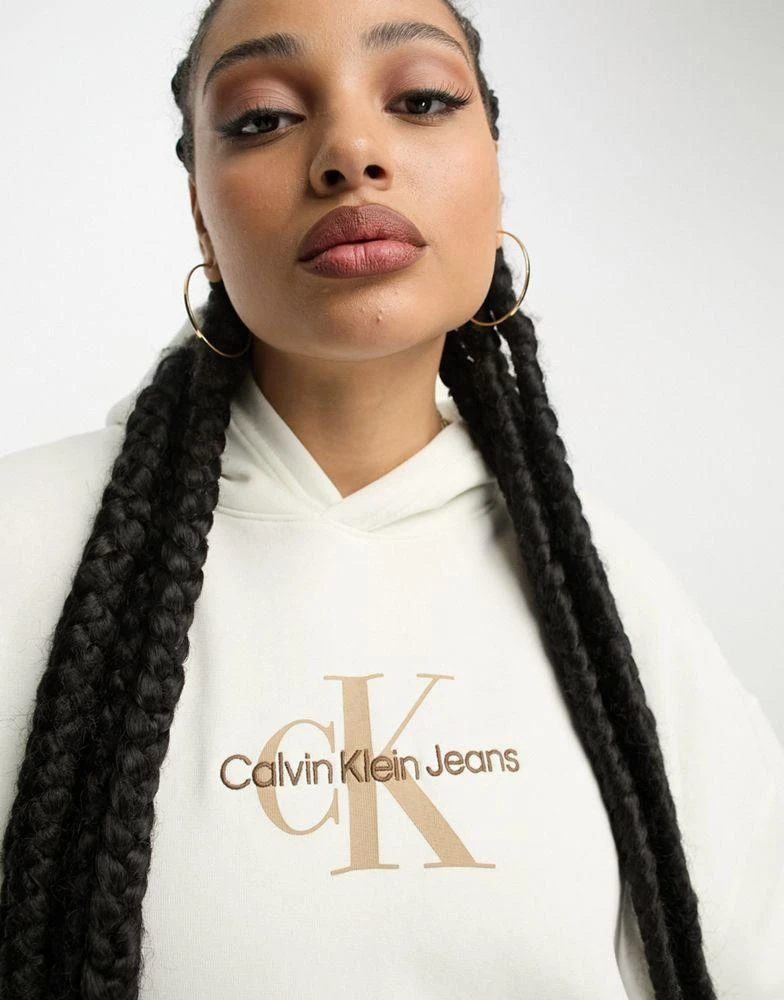 商品Calvin Klein|Calvin Klein Jeans Plus monogram logo hoodie in ivory,价格¥898,第2张图片详细描述