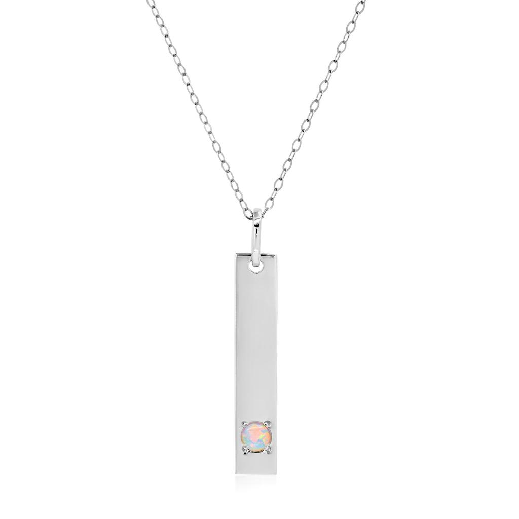14k White Gold Bar Pendant Necklace with 3mm Small Round Gemstone Adjustable Cable Chain 16 Inches to 18 Inches with Spring Ring Clasp商品第5张图片规格展示