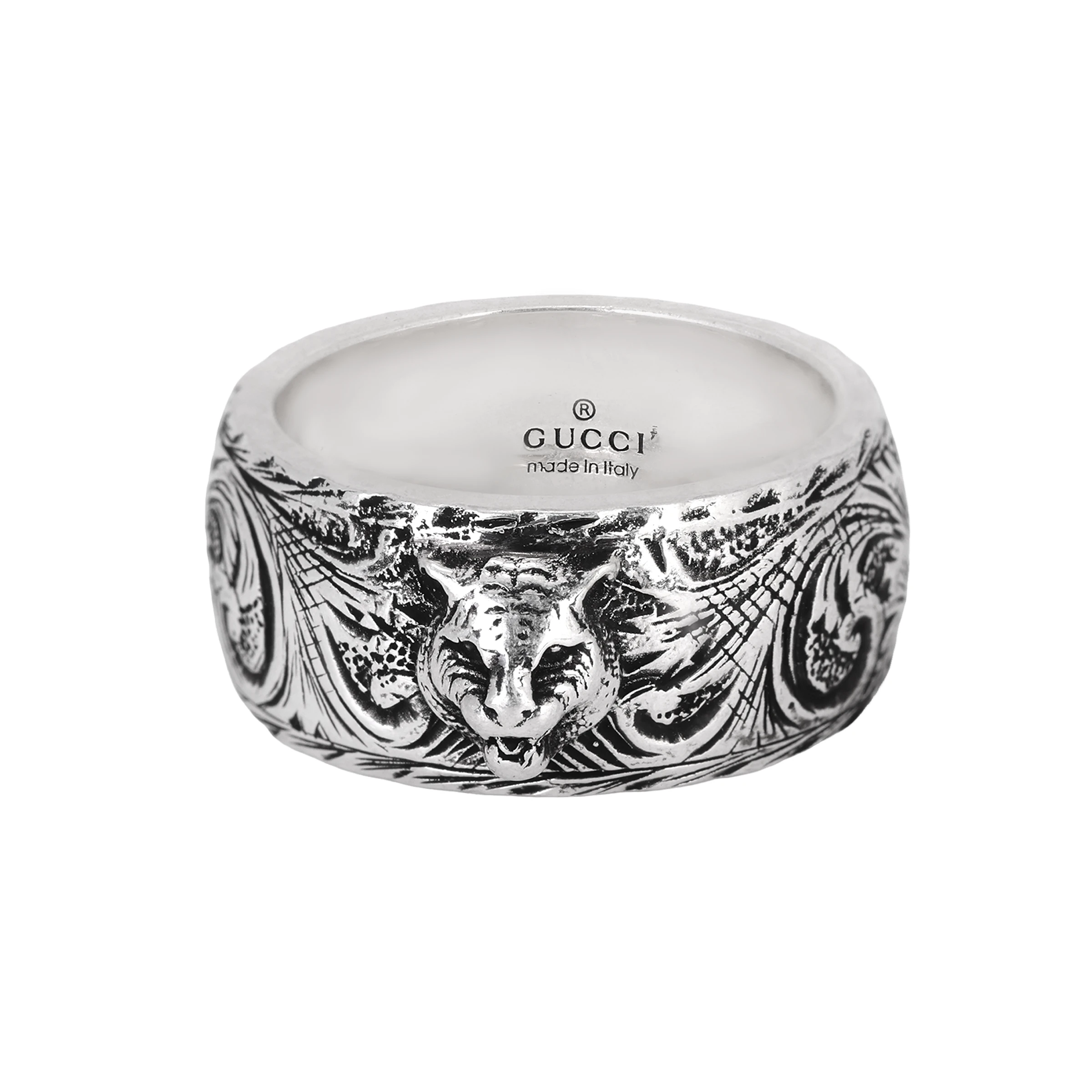 商品[国内直发] Gucci|古驰 虎头窄边（做旧效果）虎年 银饰 925银 戒指 男款 银色,价格¥1162,第1张图片