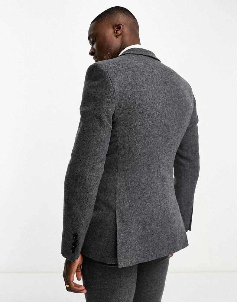 商品ASOS|ASOS DESIGN super skinny wool mix suit jacket in herringbone in charcoal,价格¥626,第2张图片详细描述