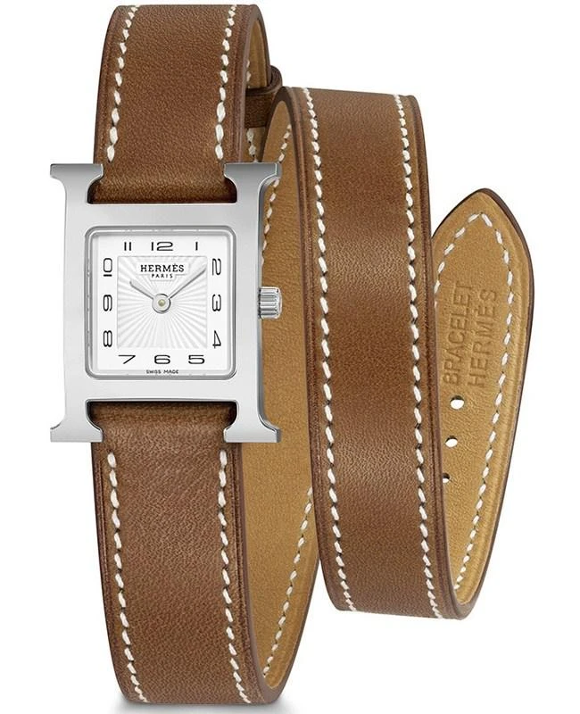 商品Hermes|Hermes H Hour Quartz Small PM 21mm Brown Calfskin leather Unisex Watch 036712WW00,价格¥19379,第1张图片