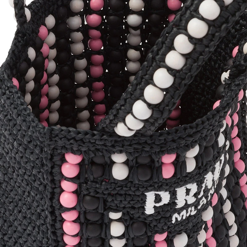 【预售3-7天】PRADA/普拉达 22新款 女士黑色酒椰纤维搭配彩色木质球串珠单肩手提托特包1BG425_2FJ0_F0002_V_OOO 商品