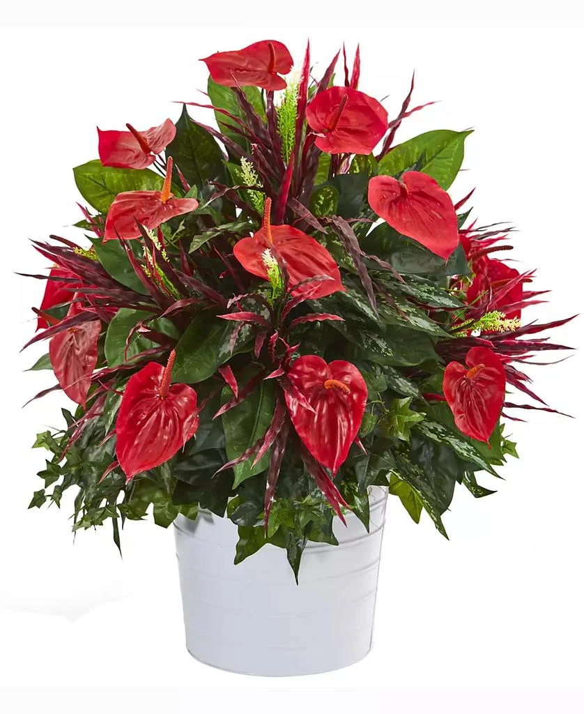 商品NEARLY NATURAL|29in. Mixed Anthurium Artificial Plant in White Tin Planter,价格¥1450,第1张图片