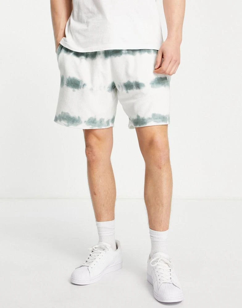 商品ASOS|ASOS DESIGN relaxed towelling short in green & white tie dye,价格¥127,第1张图片