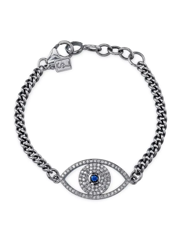 商品Sheryl Lowe|Sterling Silver, Blue Sapphire & 0.96 TCW Diamond Evil Eye Chain Bracelet,价格¥12309,第1张图片