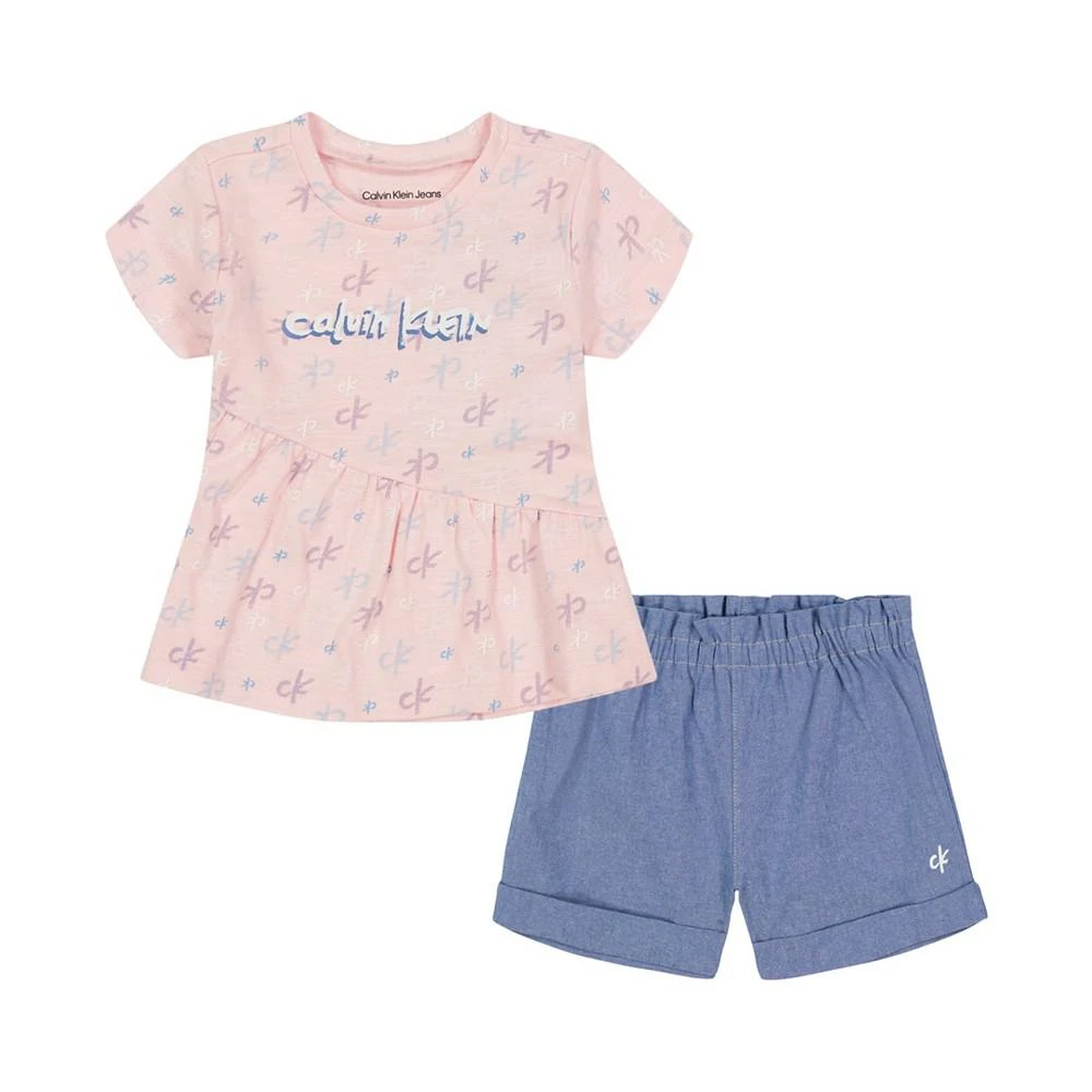 商品Calvin Klein|Baby Girls Printed Tunic and Chambray Shorts, 2 Piece Set,价格¥226,第1张图片