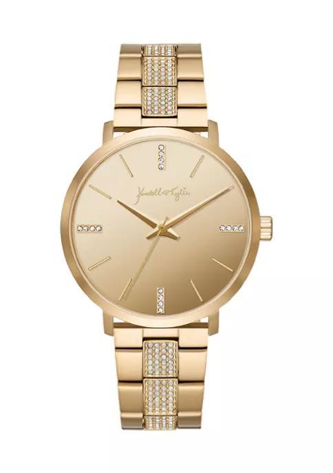 商品KENDALL & KYLIE|Gold Tone Metal Stone Studded Link Analog Watch,价格¥558,第1张图片