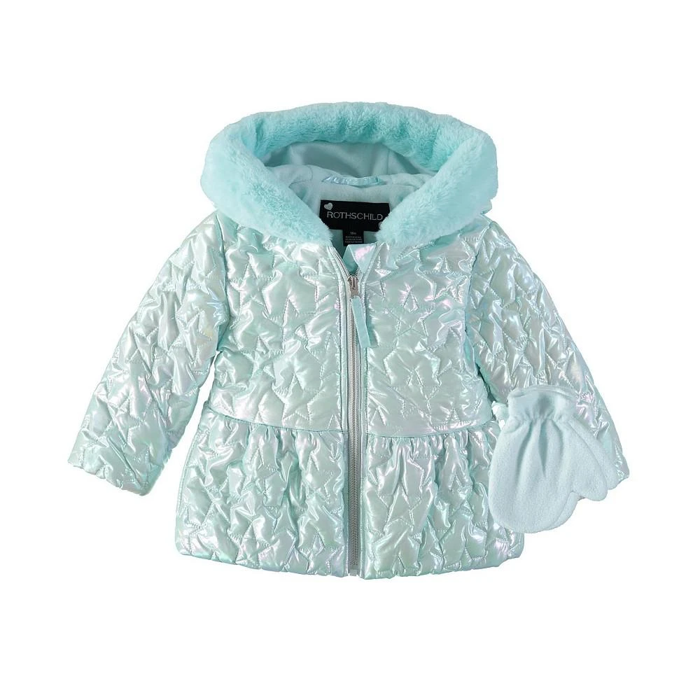 商品S Rothschild & CO|Baby Girls Iridescent Star Quilt Hooded Jacket with Mittens,价格¥139,第1张图片