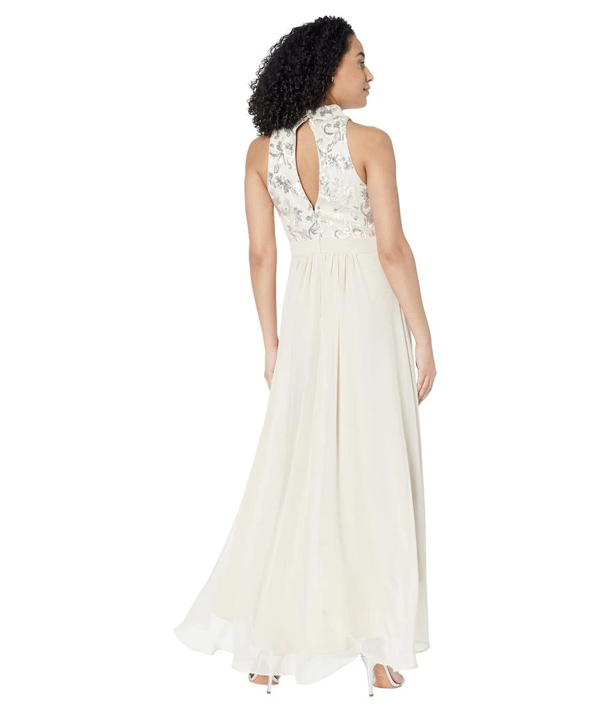 商品Vince Camuto|High Neck Haltered Sequin Top Gown with High-Low Chiffon Skirt,价格¥1861,第2张图片详细描述