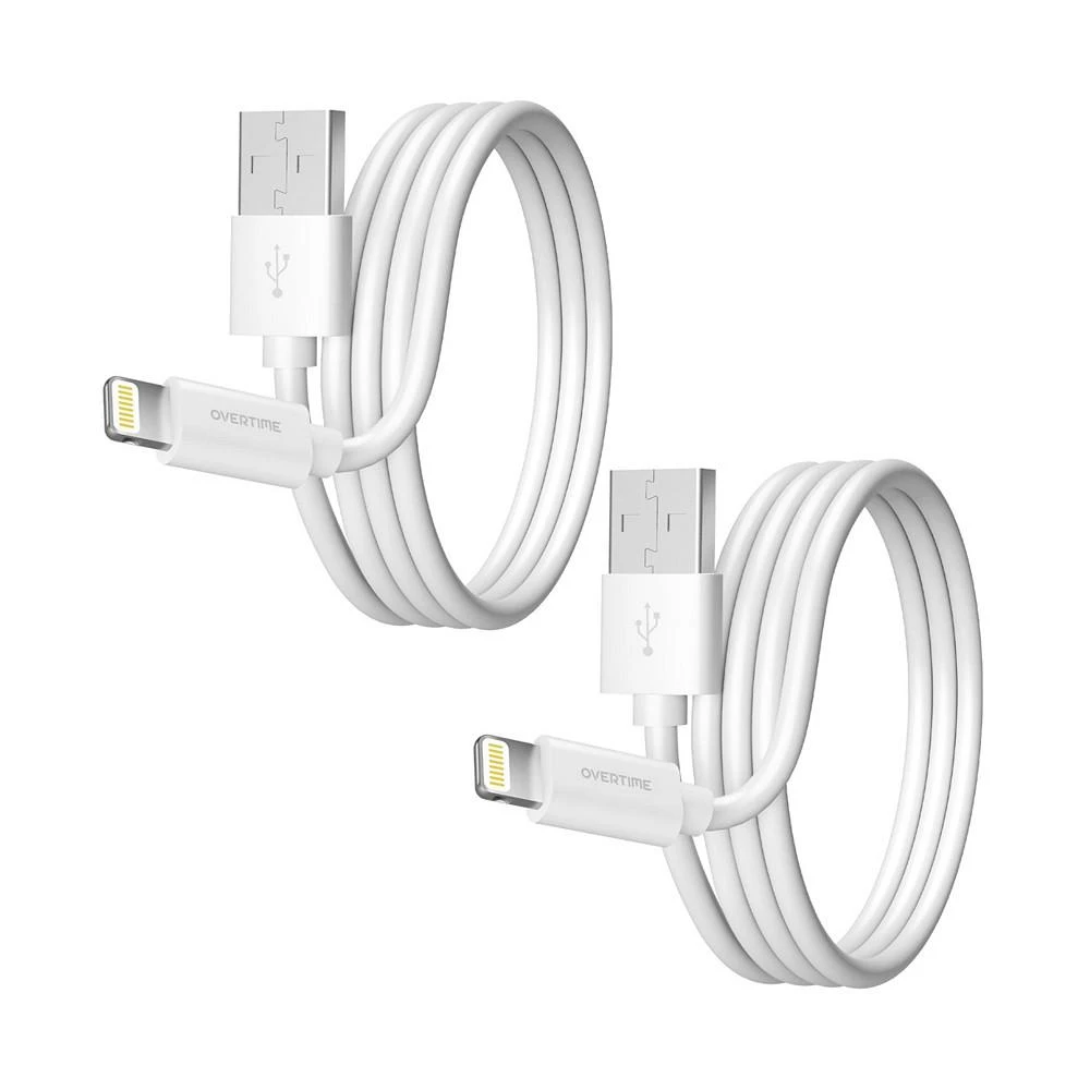 商品Overtime|Apple MFi Certified iPhone 11/XR/SE/10/8 6ft Charging Cable | USB to Lightning Cable for iPhone - White (2-Pack),价格¥172,第1张图片