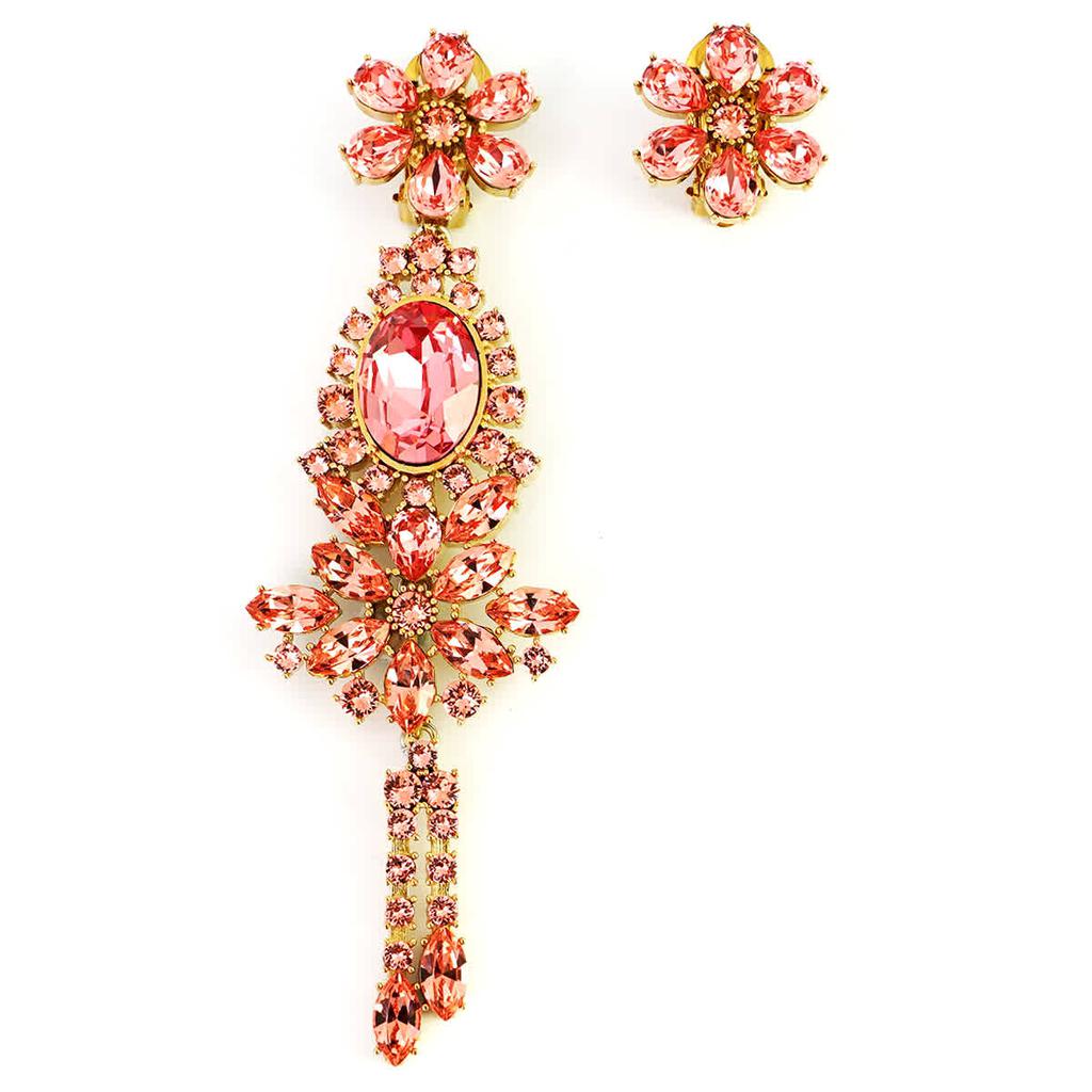 Rosette Rhinestone Mismatched Cocktail Earrings in Coral Pink商品第1张图片规格展示