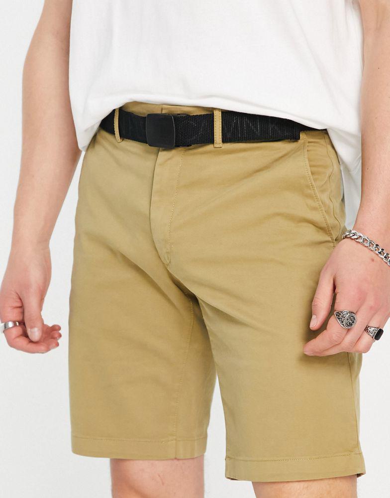 Calvin Klein garment dyed chino shorts with belt in tan商品第1张图片规格展示