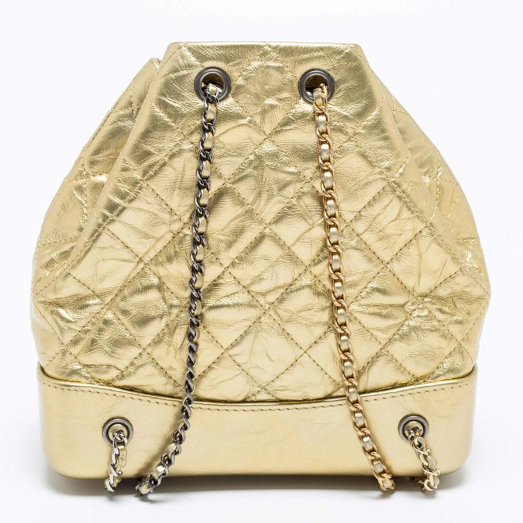 商品[二手商品] Chanel|Chanel Metallic Gold Quilted Laminated Leather Small Gabrielle Backpack,价格¥21297,第4张图片详细描述