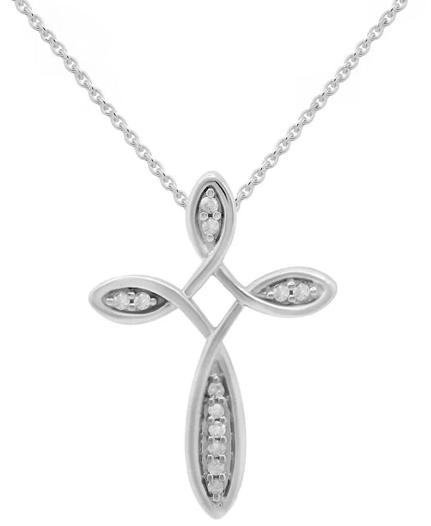 商品Macy's|Diamond Loop Cross 18" Pendant Necklace (1/10 ct. t.w.) in Sterling Silver,价格¥758,第1张图片