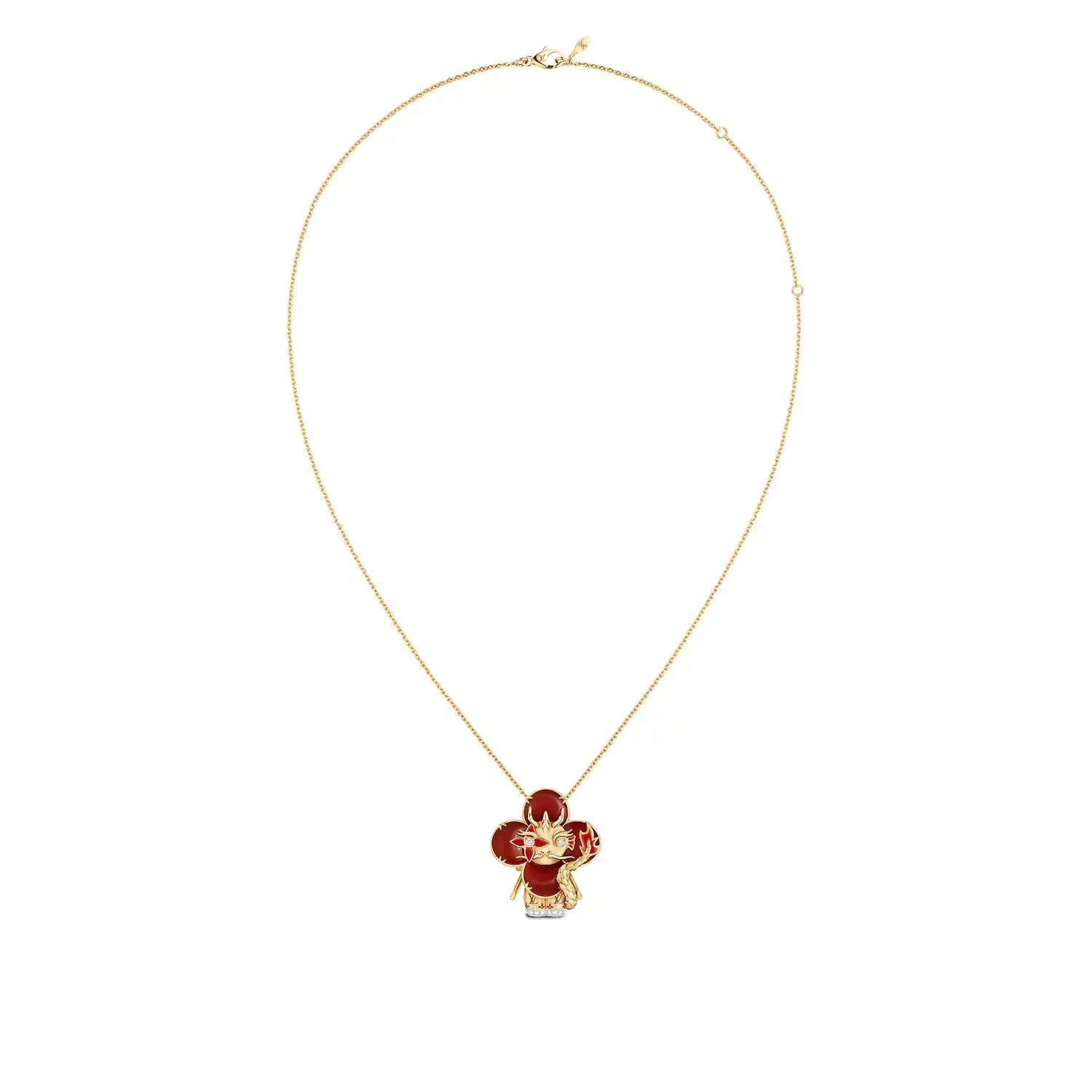 商品Louis Vuitton|【预售】 LV路易威登 24秋冬 女士 吊坠 VIVIENNE DRAGON 18K 金漆光钻石彩色宝石项链 Q93976,价格¥358904,第1张图片
