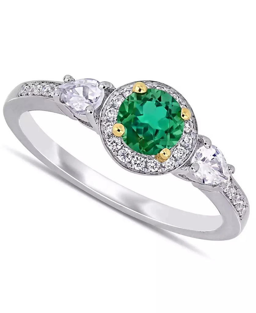 商品Macy's|Emerald (1/2 ct. t.w.), White Sapphire (1/3 ct. t.w.) & Diamond (1/8 ct. t.w.) Halo Ring in 14k Gold & White Gold,价格¥22321,第1张图片