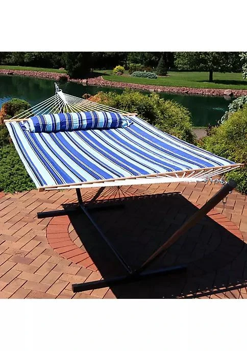 商品Sunnydaze Decor|Large Quilted Fabric Hammock with Spreader Bar and Pillow - Beach,价格¥603,第1张图片