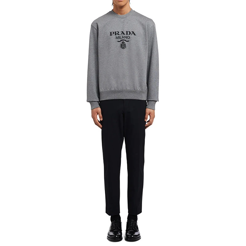 商品Prada|【预售3-7天】普拉达 男士灰色平纹针织棉质卫衣UJL148_1Y13_F0BD9_S_202,价格¥9549,第4张图片详细描述
