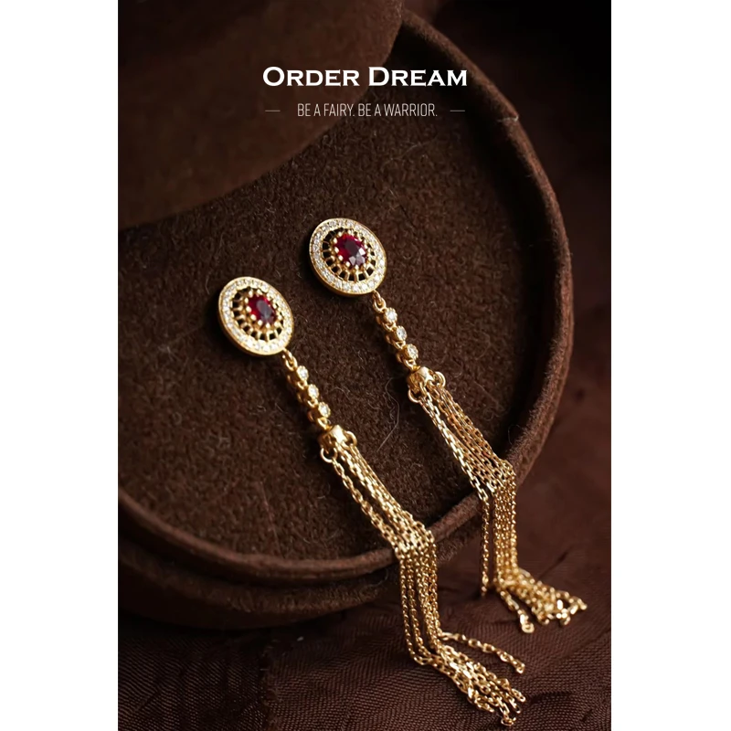 商品[国内直发] Order Dream|18K金天然红宝石流苏耳环,价格¥5464,第1张图片