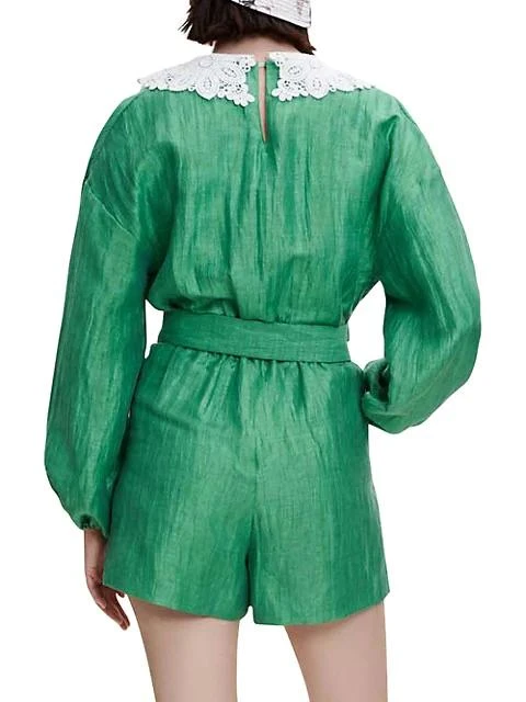 商品Maje|Ifeuille Crinkled Linen Playsuit,价格¥1661,第4张图片详细描述