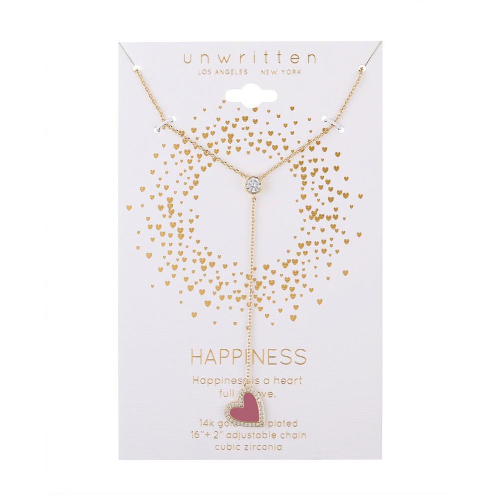 商品Unwritten|14K Gold Flash-Plated Brass Cubic Zirconia Pink Heart Y-Necklace with Extender,价格¥194,第4张图片详细描述